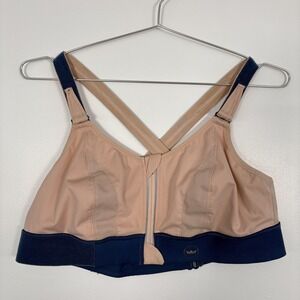 Shefit Sports Bra Womens 1Luxe Beige Blue Zip Front High Impact Adjustable Gym
